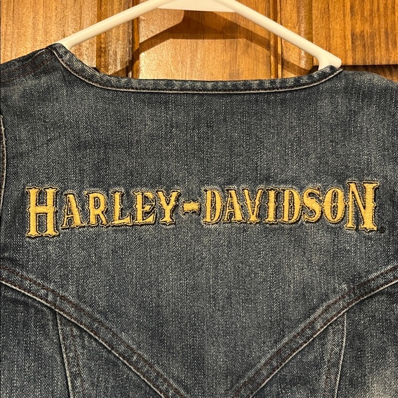 Harley Davidson Vintage Denim Vest Zipper and Lace Up Sides Women’s sz Small - Picture 10 of 11